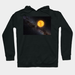 Bright Sun against dark starry sky and Milky Way in Solar System Hoodie
